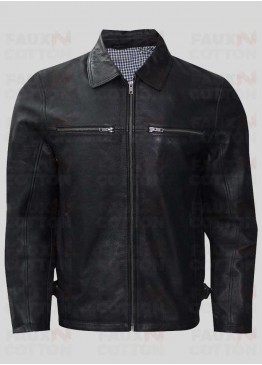Slim Fit Shirt Style Collar Leather Jacket